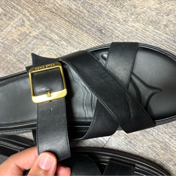 Cole Haan Black Slide Sandals with Gold Buckle - Picture 10 of 12